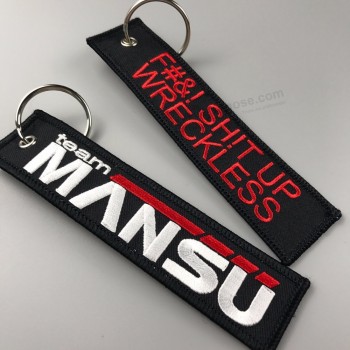 wholesale custom double side embroidery fabric keychain / keytag / keyring