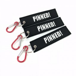 Promotional custom embroidered keychain/key tag/jet tag with metal ring