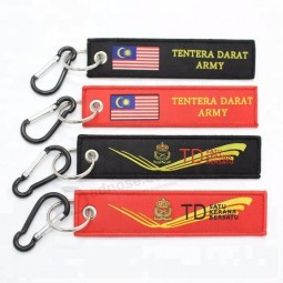 Custom flag logo fabric flight tag woven key chain made in China