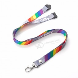 Huacheng high quality polyester neck lanyard for keys with colorful logo