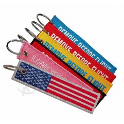 Cheap Key Hang Tags woven Keychain sublimation key chain embroidery keyring
