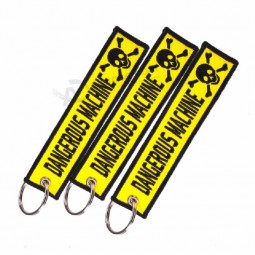 Remove Before Flight Punk Dangerous Machine Warning Tag Skull Key Ring for Motorcycles Cars Key Tags Embroidery Keychain Jewelry