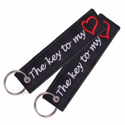 Doreen Box The Key To My Heart Hiphop Rock Tags Keychain Keyring Key Ring Rectangle Polyester Embroidery Women Men Jewelry 1 PC