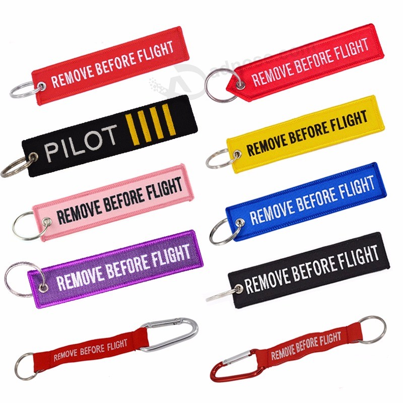Quitar-antes-vuelo-llavero-Chaveiro-rojo-bordado-llavero-anillo-para-aviación-regalos-OEM-llavero