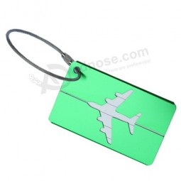 Carte de bagages rectangulaire en alliage d’aluminium modèle d’avion étiquette de bagages avec porte-clés en câble métallique