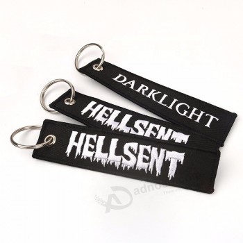 merrow border private double side logo pilot fabric keyring clothes embroidered keychains