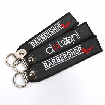 Twill Fabric Customized Own Trademark Merrow Border Flash Plain Embroidery Keychains for Clothing