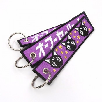 Estrela dupla face bonito dos desenhos animados gato preto animal logotipo tecido simples bordado chaveiros para sacos