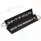 twill fabric custom private name logo Key holder machine embroidered keychains