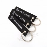 double sided name logo fabric black plain woven keychain labels for collection