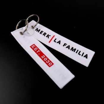 Embroidered Key Tags Metal Ring Tajima Digitizing Twill Cloth Embroidery Keychains