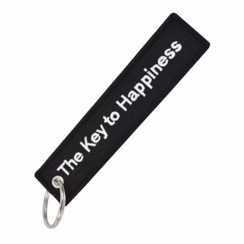 Custom Made Design Cute Twill Fabric Two Sided Embroidery Alphabet Letter Strap Tag Keyring Keychain