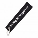 custom made design cute twill fabric Two sided embroidery alphabet letter strap Tag keyring keychain