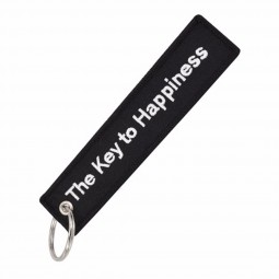 custom made design cute twill fabric Two sided embroidery alphabet letter strap Tag keyring keychain