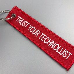Supplier Polyester Embroidery Keychains key chain keyring key ring Embroidery Tag