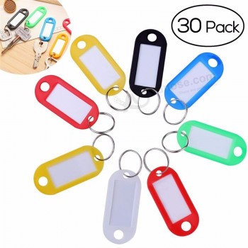 30个彩色塑料钥匙扣行李箱ID标签，带有钥匙扣（随机颜色）