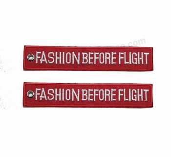 superior quality keychain customized flight Key chain label embroidery lace designs