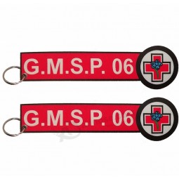 embroidered keyring ring double sided chains embroidery Key Tag