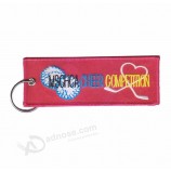 fabric Tag blank keyrings customized woven printing chain metal Key tags No minimum custom logo keychains