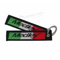 Broderie classique Tag Flight Coil Cordon Tissu Porte-clés Logo personnalisé