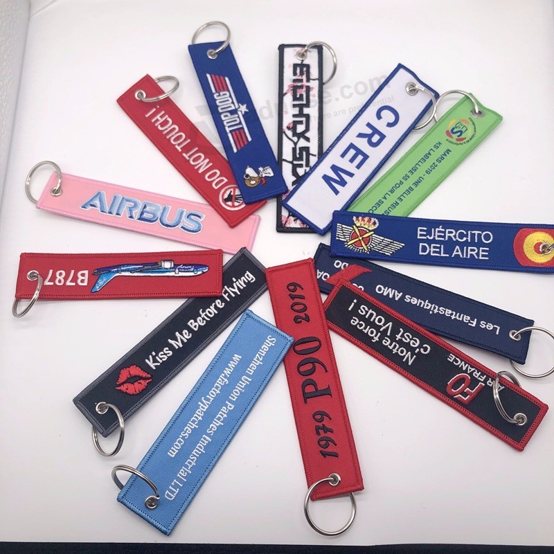 Custom Logo Embroidery Fabric Keychain, Cheap Tourist souvenir Embroidered keychains