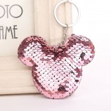Mickey Keychain Glitter Pompom Sequins Key Chain for Car Accessories Key Ring