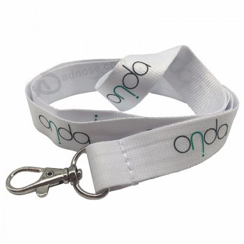 Chine Fabricant Pas Cher Personnalisé 20mm Cool Blanc Sérigraphie Polyester Longe / Cou Lanière Personnalisée Avec Crochet