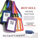 Porte-cartes d’identité en cuir Étui PU Business Badge Porte-cartes avec collier Lanière LOGO personnaliser l’impression de l’entreprise et des fournitures de bureau