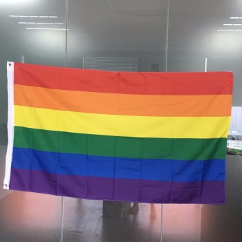 LGBT 3x5 ft arc-en-ciel drapeau 100 % polyester 6 bandes - couleur vive et résistant à la décoloration UV - drapeaux de bannière Gay Pride