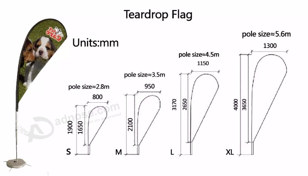 teardrop flag size