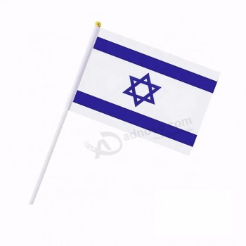 Prix le moins cher de haute qualité 100 % polyester 14x21cm drapeau de la main d’Israël pour la promotion