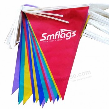 Mini banderín colgante de plástico colorido personalizado decoración del festival banderines banderas triangulares baratas