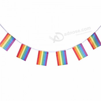 Polyester imprimé arc-en-ciel ficelle Bunting drapeau bannière LGBT Pride drapeau lesbienne Gay Right Parade