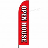 bandera de plumas de casa abierta con logotipo personalizado impreso