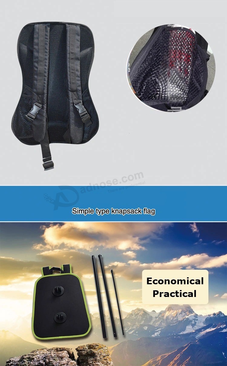 Poste de mochila Publicidad personalizada Cuchillo de mochila Mochila de agua Pluma retráctil Becerro bicicleta Bandera