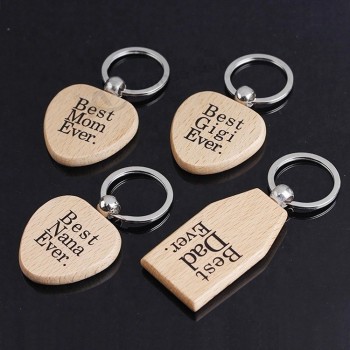 Vente en gros de haute qualité promotionnel personnaliser sculpture logo porte-clés en bois vierge (Ele-K066)