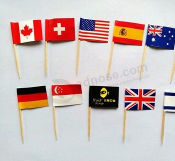 factory supply  wooden party picks paper world flag table decoration flag picks handmade cake flags