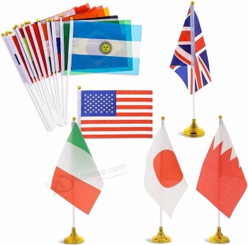 Impression personnalisée d’usine Mini 14 * 21 Drapeaux de table Tous les pays Mini drapeau Petit bureau Drapeau national avec support