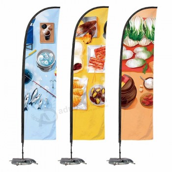 Vente chaude publicité extérieure tension tissu imprimé Base poteau de plage volant stand en forme de goutte d’eau drapeau bannière