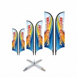 SHOP mât en fibre de verre polyester personnalisé Drapeau plume à impression double face avec base croisée
