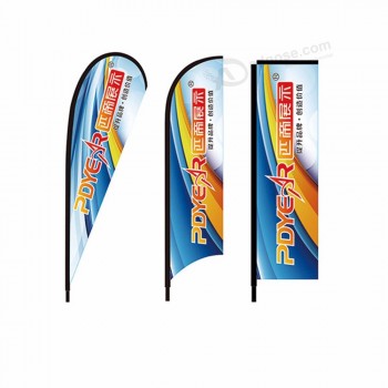pdyear outdoor goedkope promotionele aangepaste full colour bedrukking strand veer traanblad swooper vlag banner hardware paalbasis