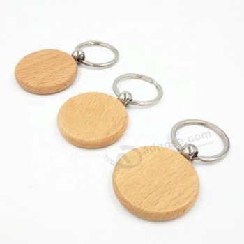 Porte-clés rond en bois naturel de marque privée pour souvenir