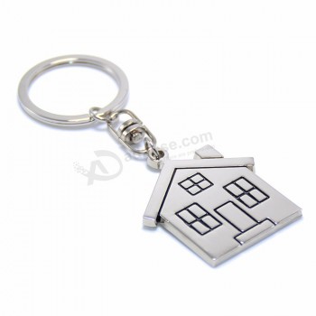 Maison gravée maison en forme de porte-clés immobilier entreprise cadeaux promotionnels porte-clés faible MOQ blanc en métal personnalisé maison porte-clés