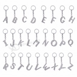 Vente en gros lettres porte-clés alphabet bague en métal diamant lettre personnalisée porte-clés