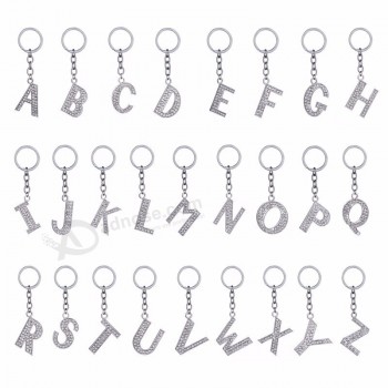 Vente en gros lettres porte-clés alphabet bague en métal diamant lettre personnalisée porte-clés