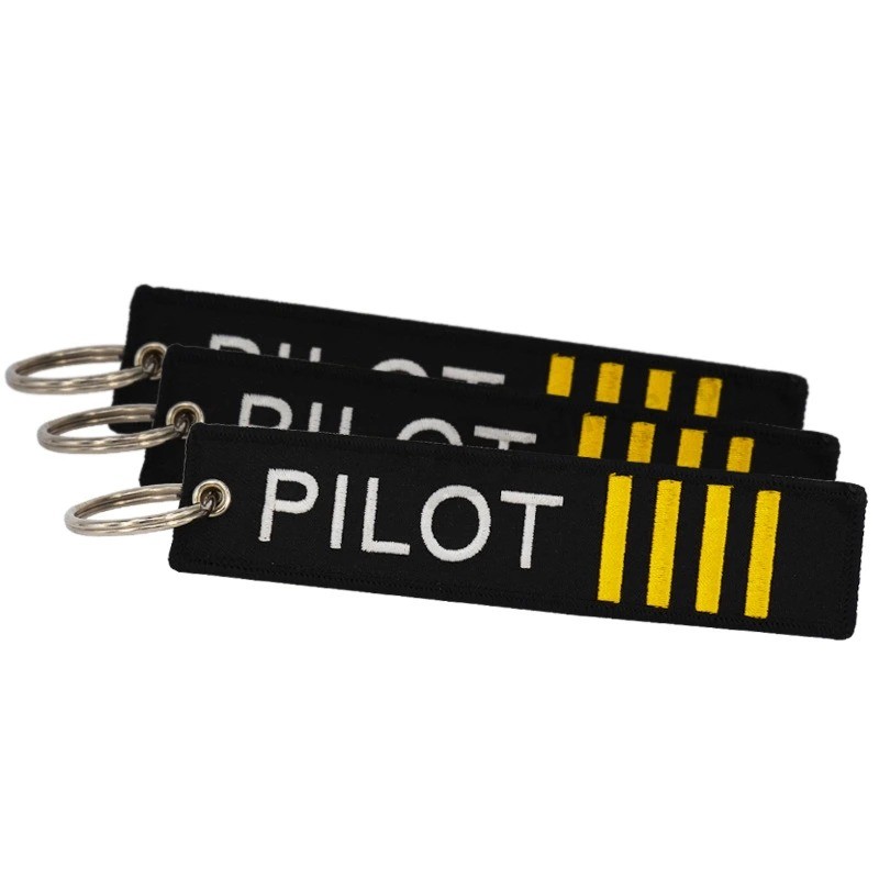 Entfernen Sie vor dem Flug gestrickt Personalisiertes Logo Polyester / Nylon Schlüsselanhänger, Köper Stoff Flugzeug Jet Crew Pilot benutzerdefinierte gewebte / Stickerei / gestickte Schlüsselanhänger