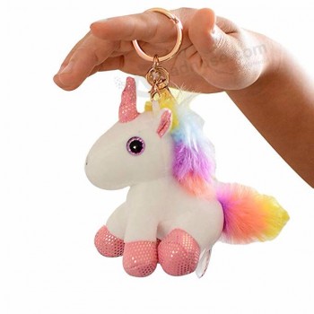 Mini llavero de unicornio de peluche barato barato personalizado llavero de unicornio de felpa difusa