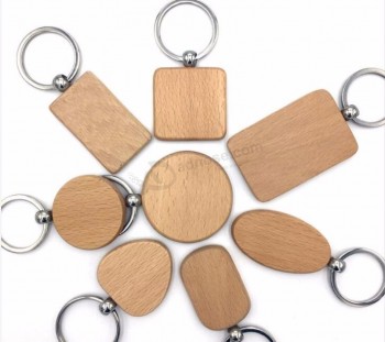 Customize Cute Blank Wooden Keychains Personalized Engraved Keychain Carving DIY Rectangle Square Round Heart Shape