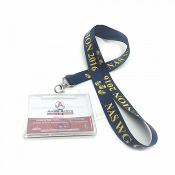 Logo imprimé personnalisé promotionnel Cou de sécurité Longe en polyester Porte-badge d’identification Sangle de lanière tissée ronde
