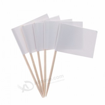 Custom Design Small White Flag Wooden Toothpick Flag